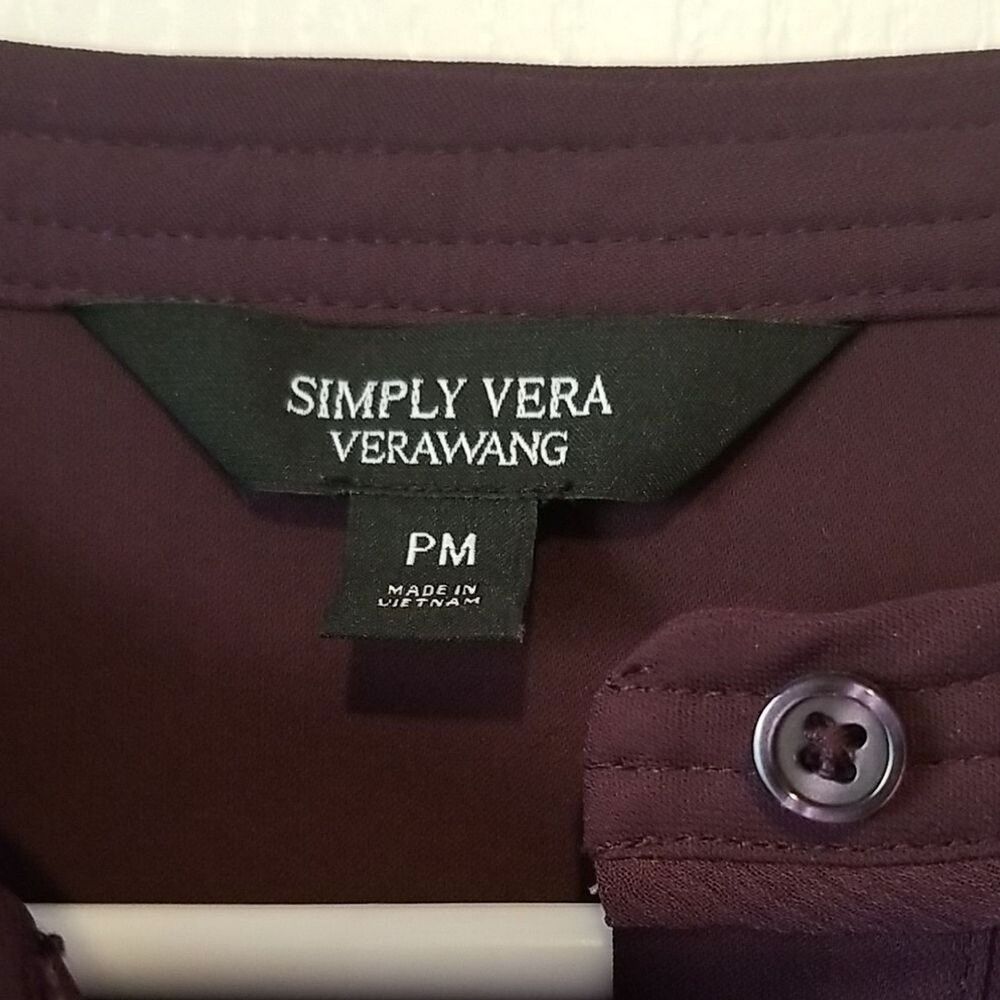 Simply Vera Wang Purple Blouse M Bell Sleeve Mandarin Collar Flowy Crepe Top - Picture 4 of 7